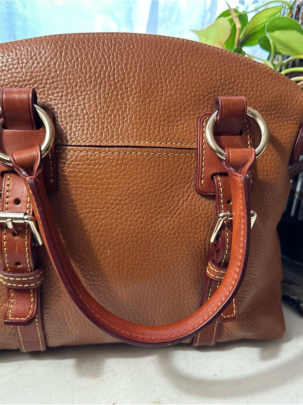 Dooney & Bourke Rustic Brown Pebbled Leather Domed Tassel Satchel - Picture 11 of 12